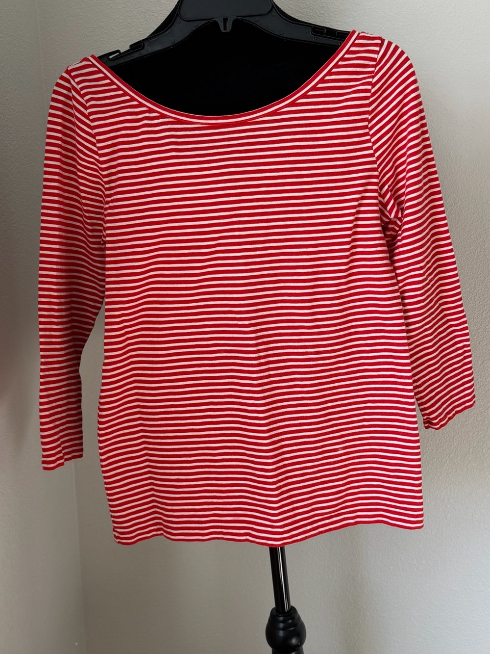 J. Crew Red & White Striped Boatneck Long Sleeve Top